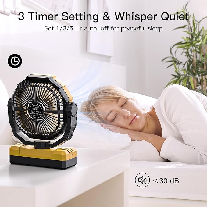 FRIZCOL 3-in-1 Camping Fan - Portable Fans Rechargeable - 24000mAh Battery Powered Fan with Light & Remote for Indoor, Outdoor, Tent, Travel, Fishing, Jobsite, Gifts for Men Dad Him - Yellow