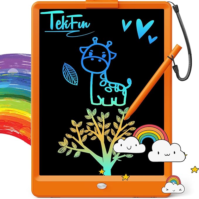 TEKFUN LCD Writing Tablet for Kids, 10-inch Coloring Drawing Pad, Mess Free Doodle Board, Airplane Travel Toys for Boys and Toddlers, Gifts for 3 4 5 6 7 8 Year Old Girls(Orange)