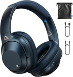 Bluetooth 5.2 Hybrid Active Noise Cancelling Headphones for Airplane Travel, 90H Playtime Wired and Wireless Over Ear ANC Headset for Adults, Android, Home Office, Blue