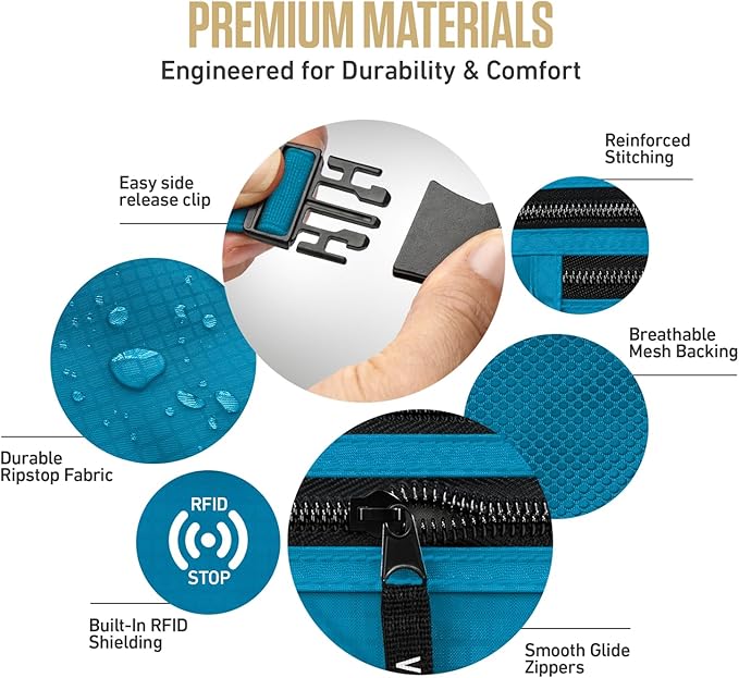 VENTURE 4TH Money Belt for Travel – Slim Hidden Under-Clothes RFID Blocking Anti-Theft Passport Holder & Travel Wallet Pouch for Men & Women to Protect Cash, Cards & Documents (Blue)