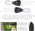 Retractable Travel Clothesline, Portable Clothes Line with Heavy Duty Pulleys & Carabiners, Windproof Clothes Drying Rope for Outdoor Camping, Travel, Indoor Home Use (White, 19 Feet with Clips)