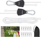 Retractable Travel Clothesline, Portable Clothes Line with Heavy Duty Pulleys & Carabiners, Windproof Clothes Drying Rope for Outdoor Camping, Travel, Indoor Home Use (White, 19 Feet with Clips)