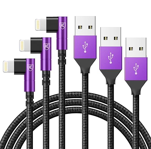 10ft iPhone Charger Cable,3Pack 90 Degree Charging Cable, [Apple MFi Certified] Long Lightning Cable Fast Charging Cord Compatible for iPhone 14/13/12/11/Pro/Max/Mini/X/Plus/8/7/6/Plus/ - Purple