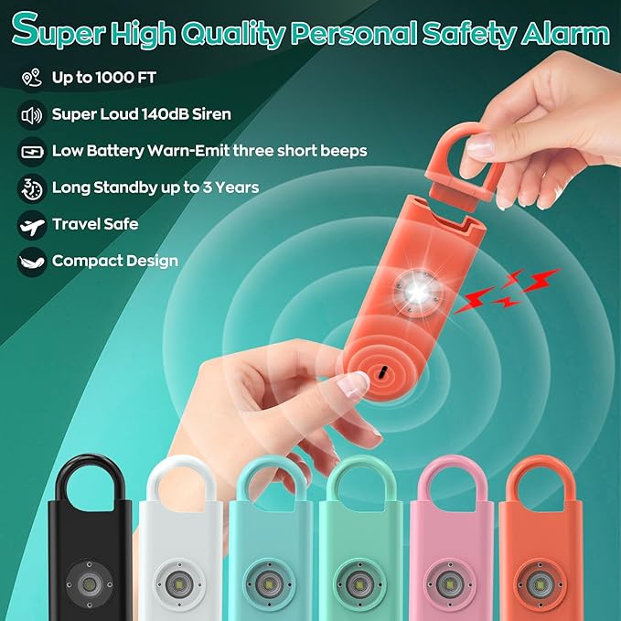 Fauxomor 140dB Personal Safety Alarm for Women, 9 Pack Safe Alarm Protection Keychain with Strobe Light & Low Battery Notice, Security Siren Self Defense for Kids Seniors College Girls