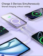 podoru for Magsafe Battery Pack, 10000mAh Magnetic Power Bank Built-in Double USB C Cables 20W PD Fast Charging LED Display Wireless Portable Charger for iPhone 17/16/15/14/13/12 Series-Purple