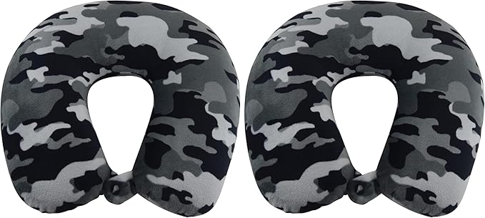 Wolf Essentials Adult Cozy Soft Microfiber Neck Pillow, Compact, Perfect for Plane or Car Travel, Black Camo (Pack of 2)