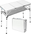 Folding Camping Table with Storage Net,3ft Portable Aluminum Folding Table with 3 Adjustable Height Max 27.3 Inch for Outdoor Backyard BBQ Picnic Cooking Tents Beach Indoor Bedroom（Silver）