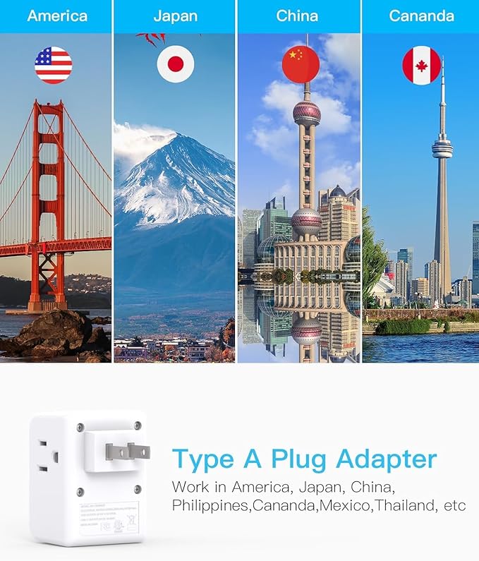 US to Japan Plug Adapter, 2 Prong to 3 Prong Outlet Adapter with 3 AC Outlets 3 USB Ports(1 USB C), Type A Travel Power Adapter for USA to Japanese Philippines China, Multi Plug Wall Outlet Extender