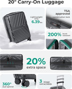 BAGSMART Carry on Luggage 22x14x9 Airline Approved with TSA Lock, 100% Polycarbonate Hardside Suitcase with Spinner Wheels, Gray