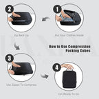 PANDA JOYS 4 Set Compression Packing Cubes Travel - Travel Accessories Expandable Packing Organizers for Carry On - Essentials Luggage Bags - Black