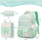 DIGOBAY Backpack for Girls, 3PCS Girls Backpack for School with Lunch Bag Pencil Case, Cute Kids Teens Bookbag for Kindergarten Elementary Preschool Middle School (Green)