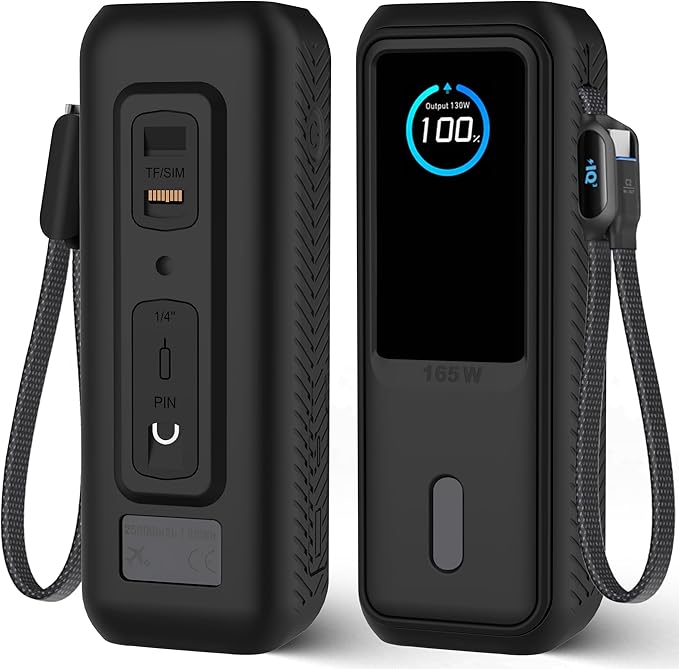 Soft Silicone Case for Anker Laptop Power Bank (25,000mAh/165W), SD/SIM Card Storage, Display Shockproof Protection & Dustproof, Travel Protective Cover for Anker Power Bank 165W (Black)