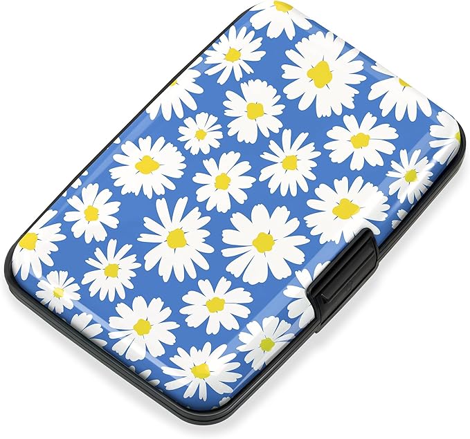 Mayski Credit Card Holder, RFID Blocking, Aluminum Alloy Hard Case, Small Mini Business Metal Wallet for Women Men, Daisy