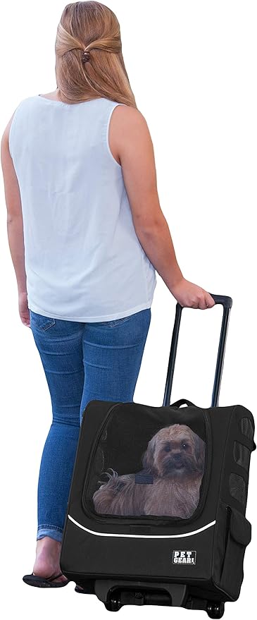 PET GEAR I-GO PLUS TRAVELER DOG AND CAT BACKPACK AND ROLLING CARRIER, BLACK