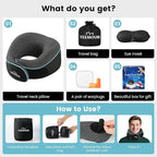 Travel Neck Pillow for Airplane -Memory Foam Travel Pillow for Long Flights/Car Sleep 360° Support Airplane Pillow, With Eye Mask & Earplugs, Portable Carry Bag | Airplane Accessories Washable Cover