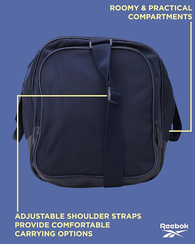 Reebok Duffle Bag - Lightweight Unisex Carry On Gym Bag - Travel and Sports Duffel Bags for Men and Women, Cade - Navy Silver