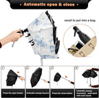 Automatic Folding Umbrella for Rain, Light Blue Bows Travel Umbrella UV Protection Large Windproof Inverted Umbrella with Cover Bag, 8 Ribs