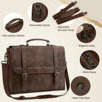IGOLUMON Messenger Bag for Men 15.6 inch Vintage Leather Waterproof Laptop Briefcase for Men Large Computer Laptop Bag Leather Satchel Bag Retro Shoulder Bag for Office Business College, Dark Brown