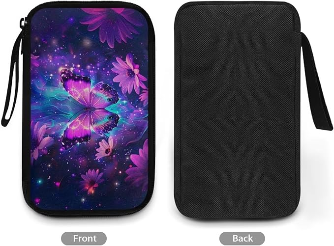 Purple Floral Butterfly Print Electronic Organizer Travel Universal Accessories Storage Bag Portable for Hard Drives, Cables, Memory Sticks, Charger, Phone, USB, SD Cards