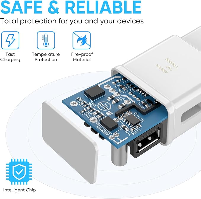 Adaptive Fast Charging Block USB Wall Charger Adapter Fits Samsung Galaxy S25/S24/S23/S22/S22 Ultra/S21/S20/S10/S9/S8/S7/Edge/Note 10 Quick Charge (White, 2 Pack)