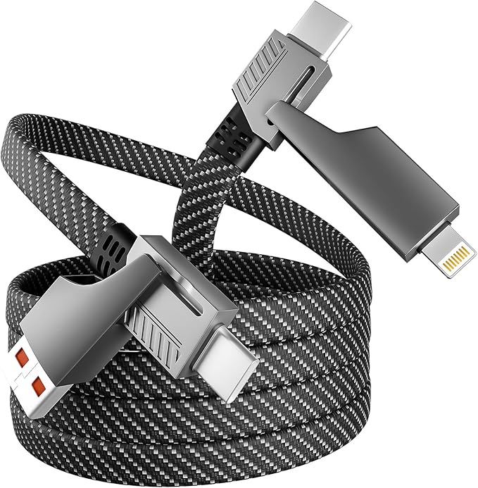 4 in 1 Charging Cable Fast Charging 65W, USB C Cable 4-in-1 USB Multi Charging Cable with E-Mark Chip, Multiple iPhone Charger Cord for iPhone 17-12 Series/Pad/Android/Tablets More, Carplay Cable(4FT)