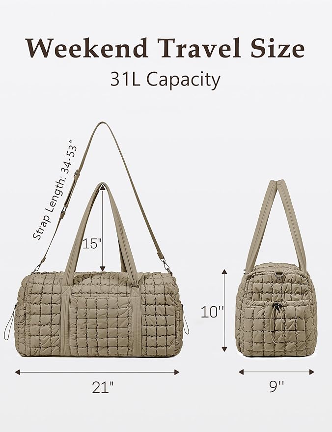 Quilted Travel Duffle Bag for Women Medium Weekender Bag Puffer Overnight Bag Large Soft Puffy Duffel Bag Carry-On Gym Bag Lightweight Personal Item Travel Bag for Trips Business Sport Airplane