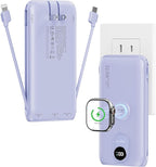 Portable Charger, 10000mAh 22.5W Power Bank Fast Charging with Wall Plug, Built-in Cables, LED Display, Compact Lightweight USB C Travel Battery Pack for iPhone 17/16, Android Cell Phone, Pad, iWatch