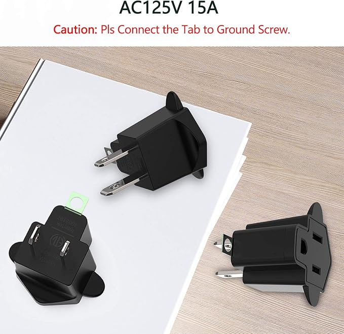4 Pack 3-2 Prong Adapters Grounding Adapter JACKYLED 3-Prong to 2-Prong Adapter ETL Listed Fireproof Material 392℉ Resistant Heavy Duty Wall Plugs for Household Appliances Industial, Black
