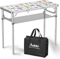 Anbte 3ft Folding Camping Table with Storage Net & Bag, 3 Adjustable Height Max 27.5" Outdoor Folding Table Lightweight, Portable Handle for Outdoor Indoor Camping Beach RV Picnic, Blooming Floral