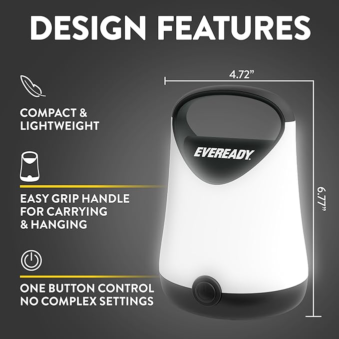 Eveready LED Camping Lantern X-250 (2-Pack), Super Bright Tent Lights, Rugged Water Resistant LED Lanterns, 100 Hour Run-time (Batteries Included), Black