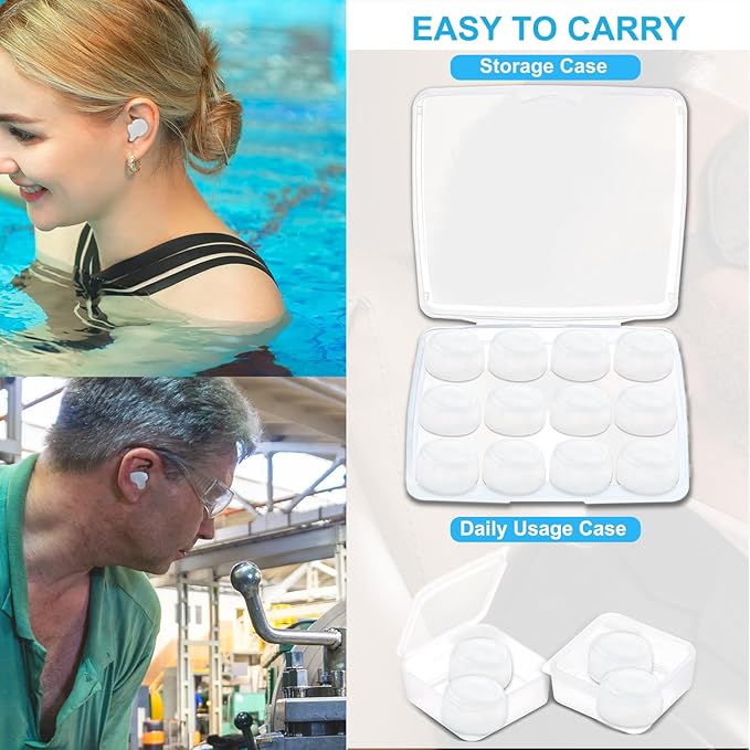 Ear Plugs for Sleeping, 16 Moldable Noise Cancelling Silicone Earplugs for Swimming, Snoring, Sleep and Studying, White