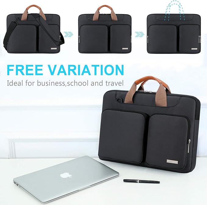 Lacdo 17 17.3 Inch Laptop Bag Women Men Sleeve Case for Dell/HP Envy/ASUS/Acer/Lenovo/LG/Razer Blade Pro 17/MacBook Pro 17, Computer Shoulder Messenger Bag Business Briefcase with Shoulder Strap,Black