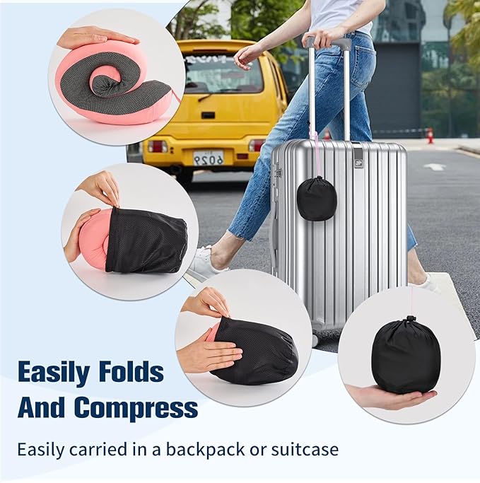 Cirorld Neck Pillow for Traveling, Travel Pillows for Airplanes,100% Pure Memory Foam Travel Neck Pillow, Adjustable Flight Pillow, Portable Plane Accessories with Eye Mask, Earplugs, Carry Bag