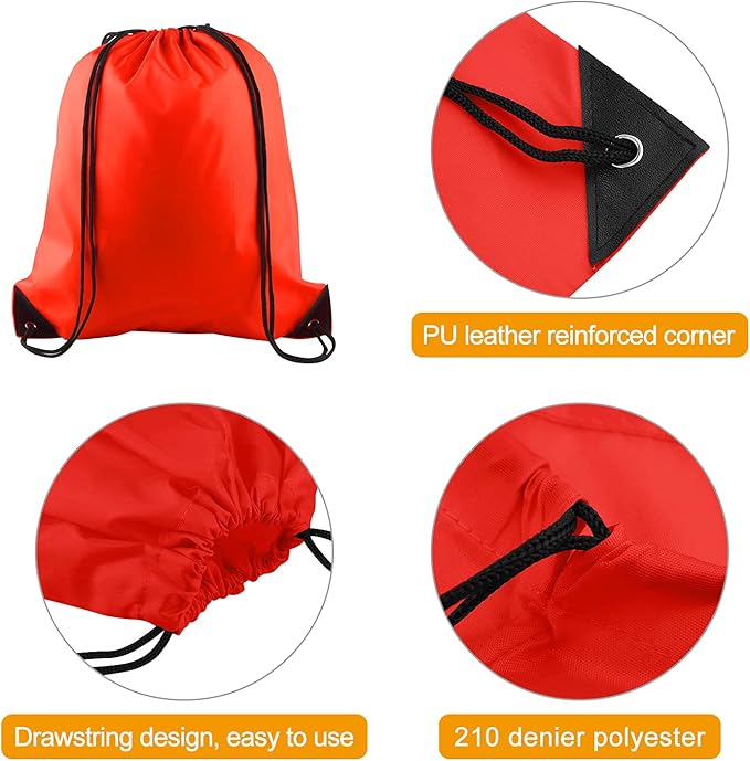 PLULON 30 Pcs Red Drawstring Bags Bulk String Bags Drawstring Backpack Cinch Sack Backpack Bags for Yoga Traveling Outdoor Party