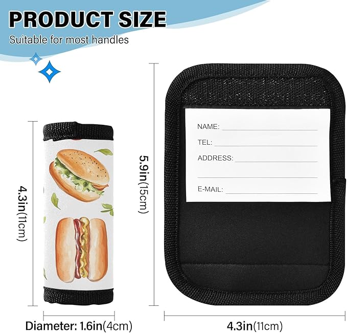 Hot Dog Leaf Food Luggage Handle Wrap for Suitcase Luggage Tags Handle Covers Identifiers Soft Decorations Travel Accessories 2 Pack