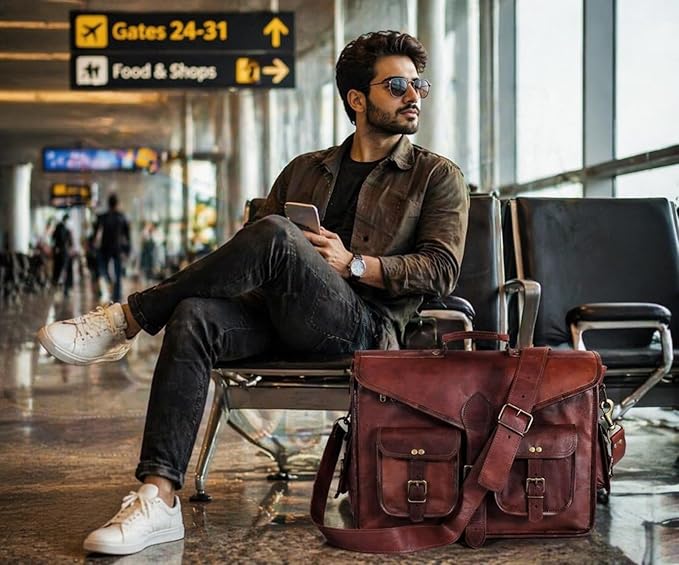 DHK Laptop Messenger Bag 17.6 Inch, Tocode Water Resistant Vintage Canvas Leather Shoulder Bag, Durable Computer Bags Business Briefcases Satchel Bag Work Bags for Men and Women, Coffee (brown)
