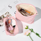 SOIDRAM 2 Pieces Makeup Bag Large Corduroy Cosmetic Bag Capacity Canvas Mix Travel Toiletry Bag Organizer Cute Makeup Brushes Aesthetic Accessories Storage Bag for Women, Corduroy Mix Pink