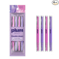 Plum Beauty Double-Sided Dermaplaning Razors (4-Pack) – Dual-Blade Facial Razors for Women - Precision & Large Blades for Brows, Upper Lip, & Cheeks - Peach Fuzz Remover & Exfoliating Face Tool