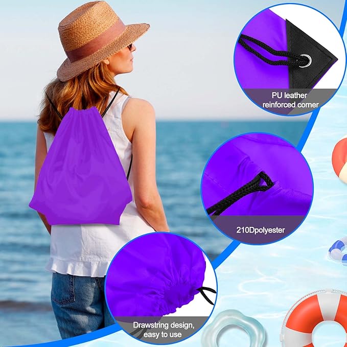 PLULON 6 Pcs Drawstring Bags Bulk Purple Drawstring Backpack String Backpack Cinch Sack Sport Gym Backpack Bags for Yoga Traveling Outdoor Sports