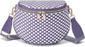Trendy Woven Checkered Crossbody Bum Bag for Women，PU Leather Checkered Purse Fanny Packs Belt Bag (Woven Bum Bag - Cloudy Purple White)