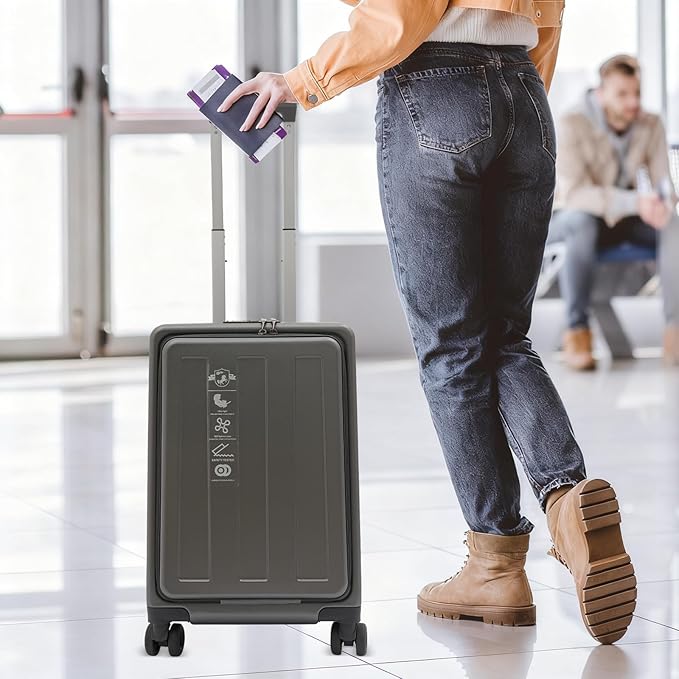Kids Ride-on Luggage with Foldable Back Rest, 22" Carry On Luggage Travel Trolley Case with Seat for Children, Top Opening Suitcase with Spinner Wheels and Lock (Dark Grey, 22 Inch)