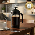 OVENTE French Press Coffee Maker 12 Ounce with Heat Resistant Borosilicate Glass & Stainless Steel 4-Level Filtration System, Portable Cold Brew Coffee Maker for Travel, Camping or Gift, Black FPB12B