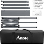 Anbte Heavy-Duty Camping Table, 48” x 23.6” Large Roll Up Camping Table for 6-8 People Support 264lbs with Carry Bag, Waterproof, Portable, for Backyard BBQ Tailgating Picnic Party Indoor, Black