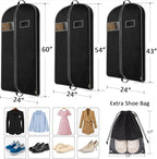 BALEINE 2PK Heavy Duty Garment Bag with Shoe Storage Travel Bag for Dresses, Suit, Coats Travel Essential (43", Black)