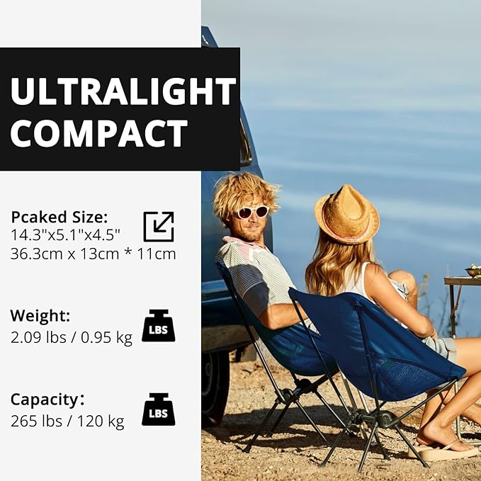 CAMEL CROWN Camping Chair Heavy Duty Backpacking Chair - Ultra-Light Folding Chair with Carry Bag, Portable Compact for Outdoor, Lawn, Hiking, Beach, Picnic