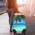 Tropical Beach Palm Tree Luggage Cover, Washable Elastic Baggage Protector - Anti-scratch Double-sided Zipper Closure for 29-32 Inch Wheeled Suitcase