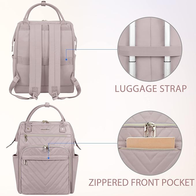 VANKEAN 17 Inch Laptop Backpack for Women Fashion Computer Work Bag, Large Capacity Waterproof Backpack, College Daypack Business Travel Backpack, Light Dusty Pink