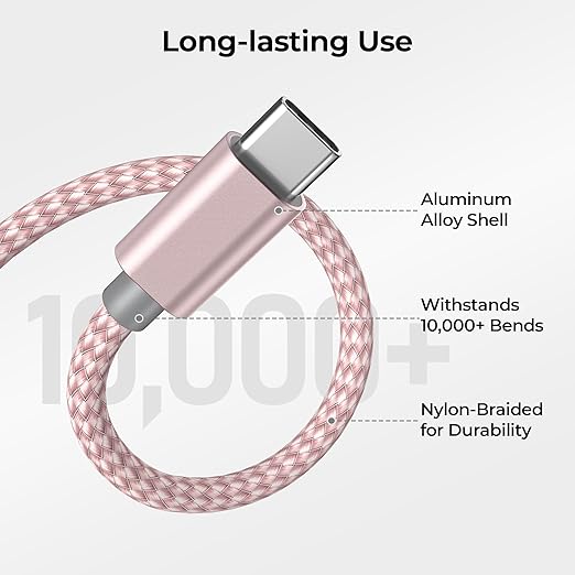 Basesailor for iPhone 17 16 Pro Max Charger Cord,USB to USB C Cable,Type C Charging Power Cord for Apple 17e 15 iPad 10 Air 4 5,Samsung Galaxy S26 S25 S24 S23,Pink,2Pack 6.6FT(2M)