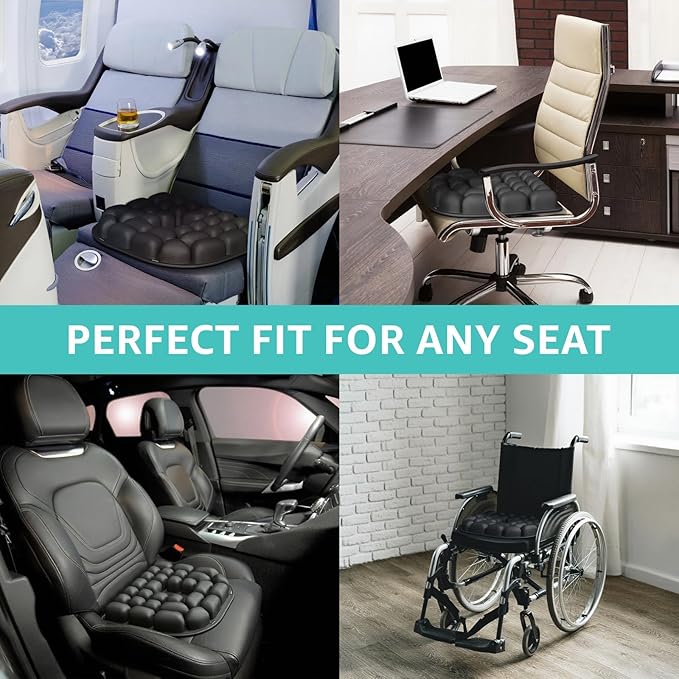 Inflatable Travel Seat Cushion for Airplane - Portable Air Pad with Built-in Pump for Long Flights & Car Rides - Ergonomic Tailbone Pain Relief for Office Chair, Wheelchair, Stadium