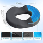 Donut Pillow Seat Cushion - Cooling Gel Donut Chair Cushions, Memory Foam Seat Cushion for Office & Home, Car Seat Cushion and Butt Pillow, Hemorrhoids Pillow and Tailbone Pain Relief, Grey